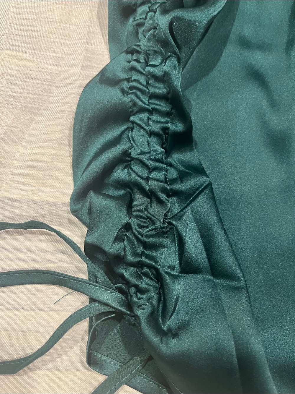 Emerald Satin Slip Dress with Side Ruching Sz M - Picture 8 of 8